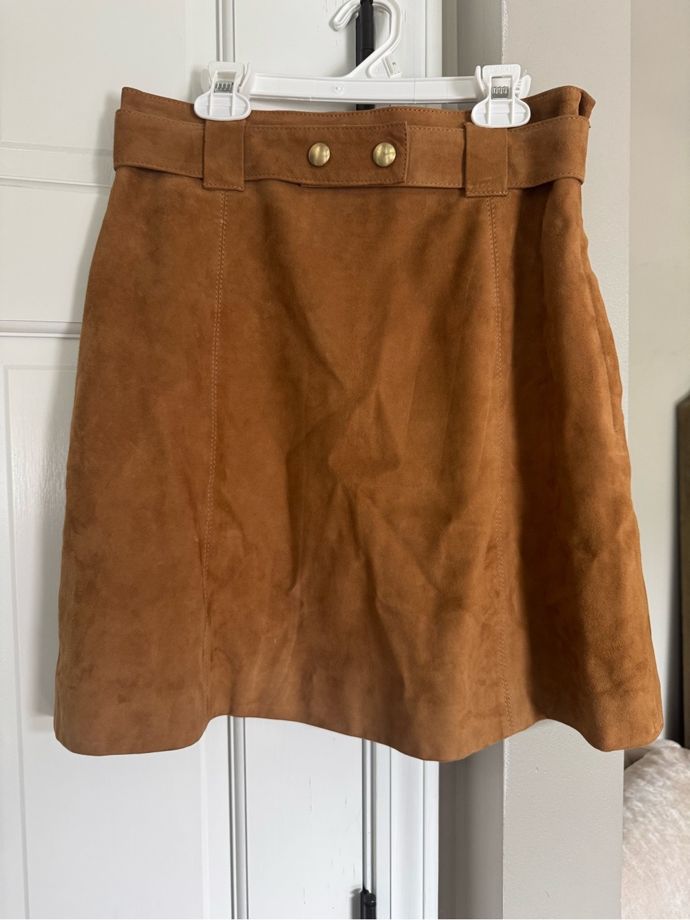 H&M Cognac Suede A-Line Skirt with Gold Snap Detail